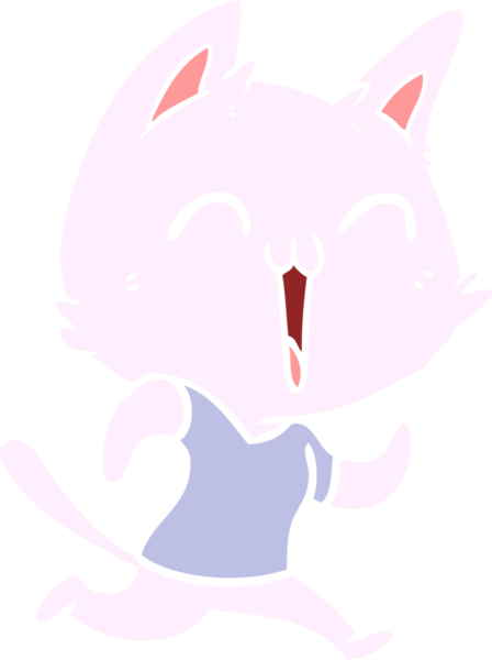 Bir insan tarafından çizilmiş mutlu düz renkli çizgi film kedisi