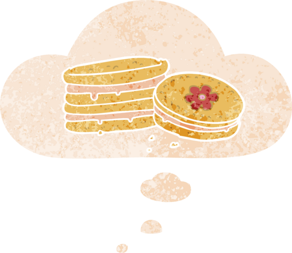 Düşünce baloncuklu çizgi film bisküvisi grunge sıkıntılı retro dokuma tarzı bir insan tarafından çizilmiş