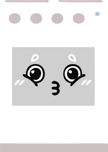 Bir insan tarafından çizilmiş mutfak fırınının düz renkli retro karikatürü