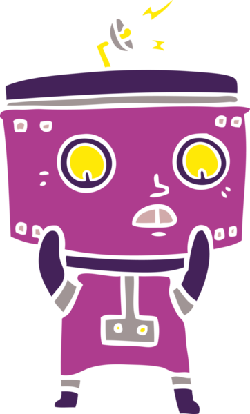 Bir insan tarafından çizilmiş düz renkli çizgi film robotu