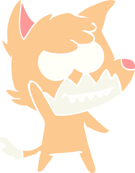 Bir insan tarafından çizilmiş düz renk çizgi film çizimi sırıtan tilki