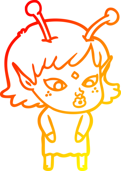 Bir insan tarafından çizilmiş güzel bir uzaylı kız çizgi çizimi.