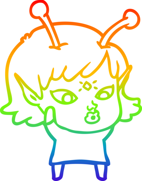 Gökkuşağı gradyan çizgisi bir insan tarafından çizilmiş güzel bir uzaylı kızın çizimi.