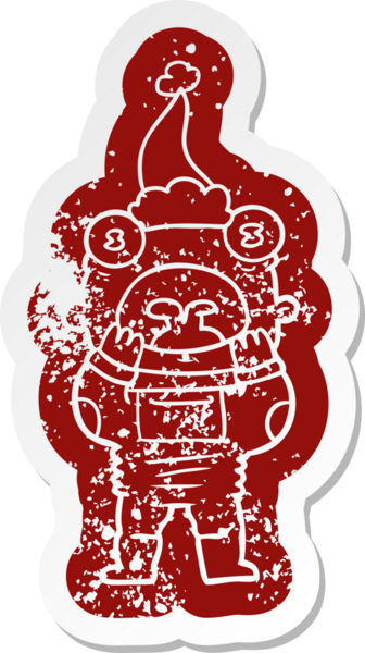 Bir insan tarafından çizilmiş Noel Baba şapkasıyla şaşırmış bir uzaylının garip çizgi film ikonu.