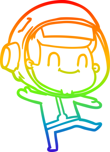 Gökkuşağı gradyan çizgisi çizimi mutlu bir astronot insan tarafından çizilmiş.