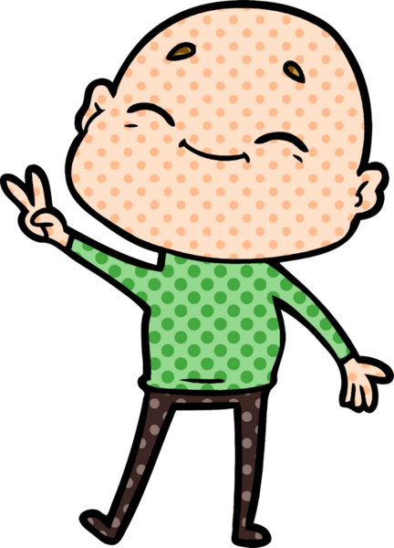 Bir insan tarafından çizilmiş mutlu, kel adam.