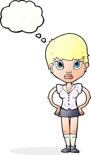 Bir insan tarafından çizilmiş düşünce baloncuğuyla rahatsız bir kız.