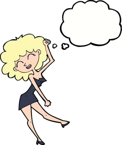 Bir insan tarafından çizilmiş düşünce balonlu çizgi film dansçısı kadın.