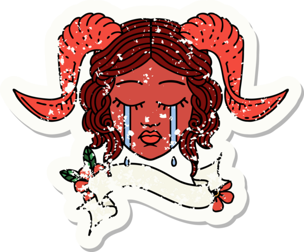 Bir insan tarafından çizilmiş parşömen pankartıyla ağlayan bir karakterin grunge çıkartması.