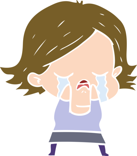 Bir insan tarafından çizilmiş düz renkli çizgi film kızı ağlıyor.