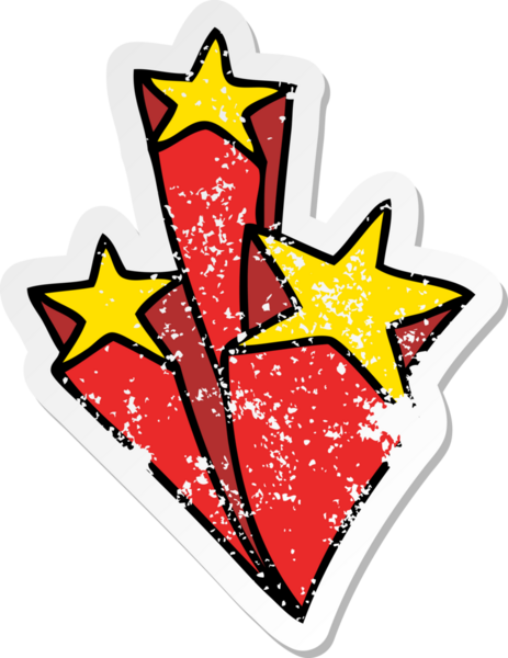 Bir insan tarafından çizilmiş garip bir el çizimi çizgi film yıldızının sıkıntılı çıkartması.