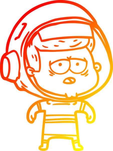 Bir insan tarafından çizilmiş, karikatür, yorgun astronot çizimi.