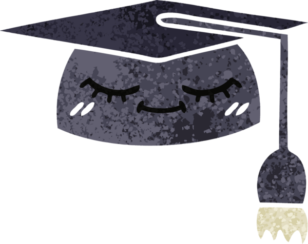 Bir insanın çizdiği mezuniyet şapkasının retro çizim tarzı karikatürü.