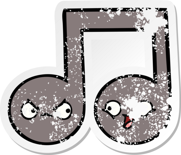 Bir insan tarafından çizilmiş şirin bir karikatür müzik notasının sıkıntılı çıkartması.