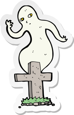 Bir insan tarafından çizilmiş mezardan yükselen bir hayaletin çıkartması.