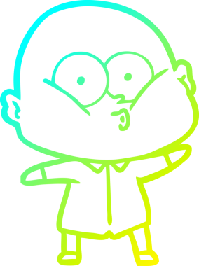 Bir insan tarafından çizilmiş, kel bir adamın soğuk çizgi çizimi.