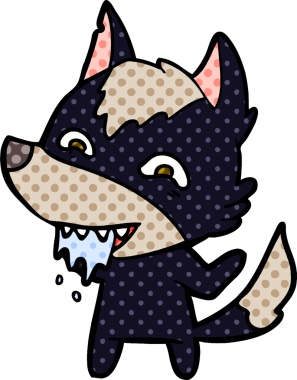 Bir insan tarafından çizilmiş aç kurt çizgi filmi.