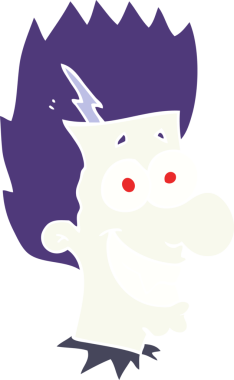 Bir insan tarafından çizilmiş sırıtan vampirin düz renk çizimi