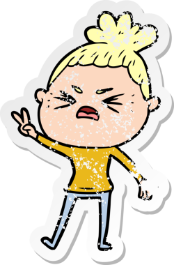 Bir insan tarafından çizilmiş kızgın bir karikatür çıkartması.