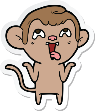 Bir insan tarafından çizilmiş çılgın bir maymun çıkartması.