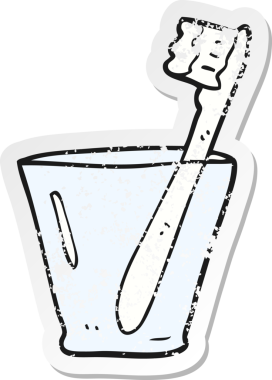 Bir insan tarafından çizilmiş cam bir diş fırçasının gerilimli retro yapıştırması