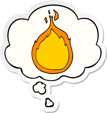 Düşünce baloncuklu çizgi film alevleri insan tarafından çizilmiş bir çıkartma gibi.