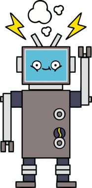 Bir insan tarafından çizilmiş sevimli bir robot karikatürü.