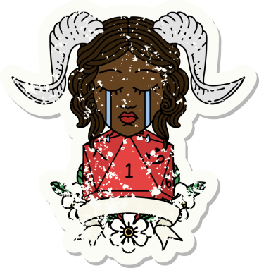 Retro Dövme Biçimi Ağlama Ağlama Doğal bir D20 zar atışıyla bir insan tarafından çizilmiş