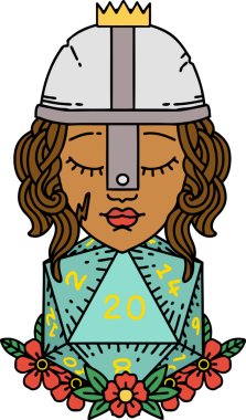 Retro Dövme Tarzı İnsan Dövüşçüsü Doğal 20 D20 zar atışıyla Bir insan tarafından çizilmiş