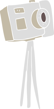 Bir insan tarafından çizilmiş üç ayaklı kameranın düz renk çizimi