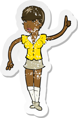 Bir karikatürün gerilimli çıkartması. Güzel bir kız, bir insan tarafından çizilmiş sorular soruyor.