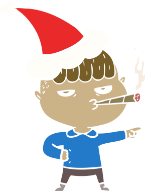 Bir insan tarafından çizilmiş Noel Baba şapkası giyen bir adamın el çizimi düz renk çizimi.