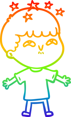 gökkuşağının gradyan çizimi bir çizgi film karakteri tarafından çizilmiş.