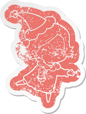 Bir insan tarafından çizilmiş Noel Baba şapkası giyen bir kadının garip bir karikatürü.