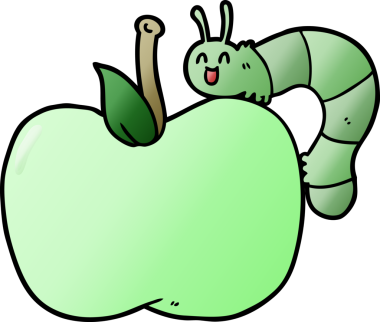 bir insan tarafından çizilmiş elma ve böcek çizgi filmi