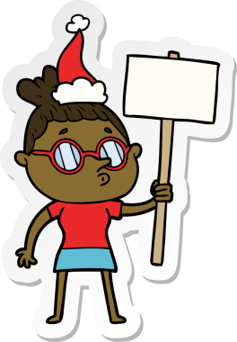 Bir insan tarafından çizilmiş Noel Baba şapkası takan bir kadının el yazısı.