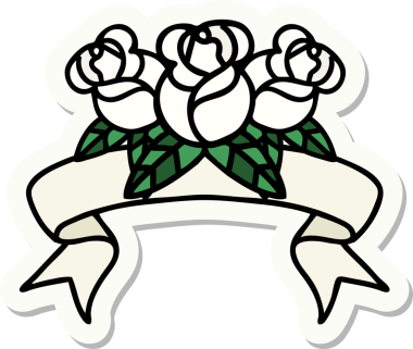 Bir insan tarafından çizilmiş bir buket çiçeğin pankartıyla dövme stili.