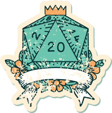 Retro Dövme Biçimi Doğal 20 kritik vuruş D20 zar bir insan tarafından çizildi