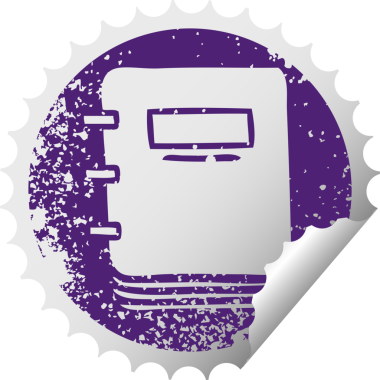 Bir insan tarafından çizilmiş bir not defterinin, sıkıntılı, dairesel soyma etiketi sembolü.