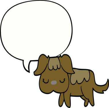 Bir insan tarafından çizilmiş konuşma balonu olan çizgi film köpeği.