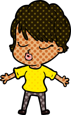 Bir insan tarafından çizilmiş gözleri kapalı çizgi film kadını.