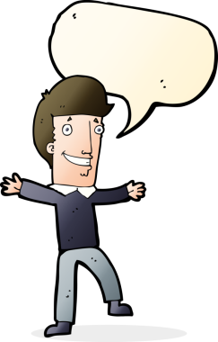 Bir insan tarafından çizilmiş konuşma balonlu mutlu adam çizgi filmi.