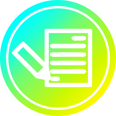 belge ve kalem dairesel simgesi bir insan tarafından serin gradyan bitiş çizilmiş