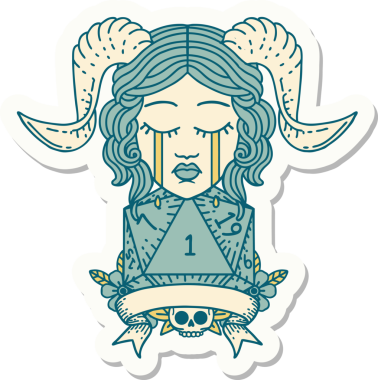 Ağlama etiketi, bir insan tarafından çizilmiş doğal bir D20 zar atışıyla bağlanmış.