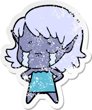 Bir insan tarafından çizilmiş ağlayan bir elf kızının sıkıntılı çıkartması.