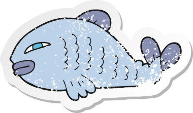 Bir insan tarafından çizilmiş karikatür balığının geriletilmiş çıkartması.