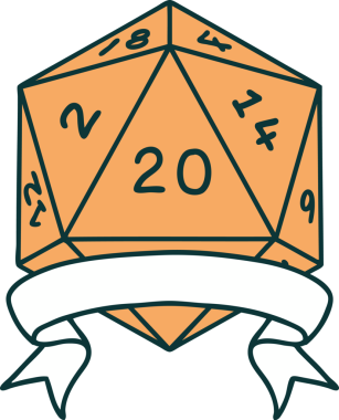 Retro Dövme Biçimi Doğal 20 kritik vuruş D20 zar bir insan tarafından çizildi