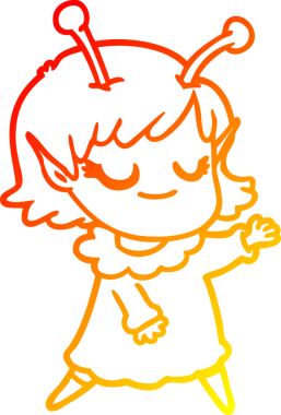 Bir insan tarafından çizilmiş gülümseyen uzaylı kız çizgi filmi.