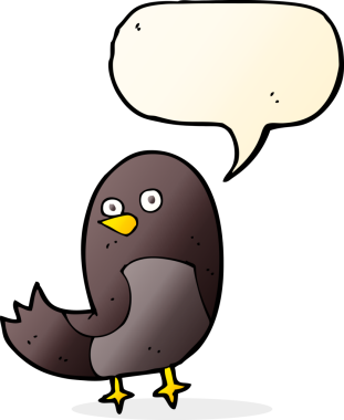 Bir insan tarafından çizilmiş konuşma balonlu çizgi film kuşu.