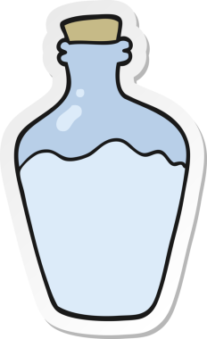 Bir insan tarafından çizilmiş karikatür su şişesinin etiketi.